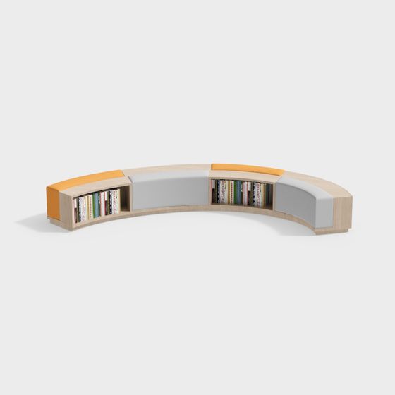Curved Bookshelf Bench 3D model