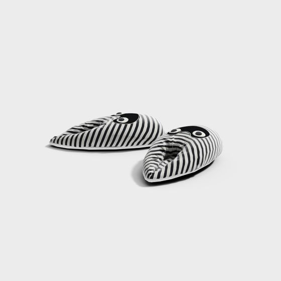 Stylish Black and White Striped Slippers 3D model