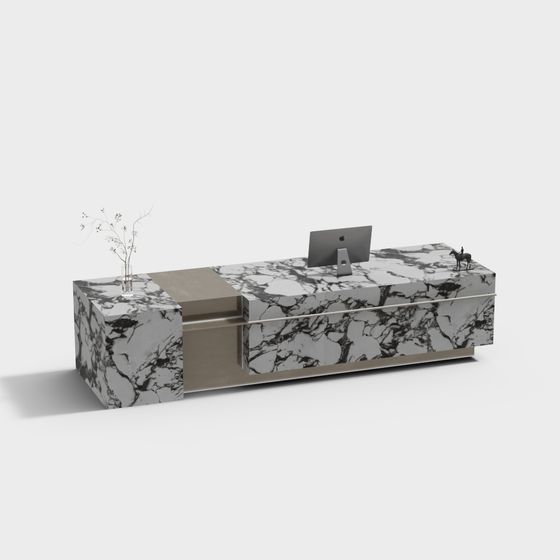 Elegant Marble Textured Office Desk 3D model