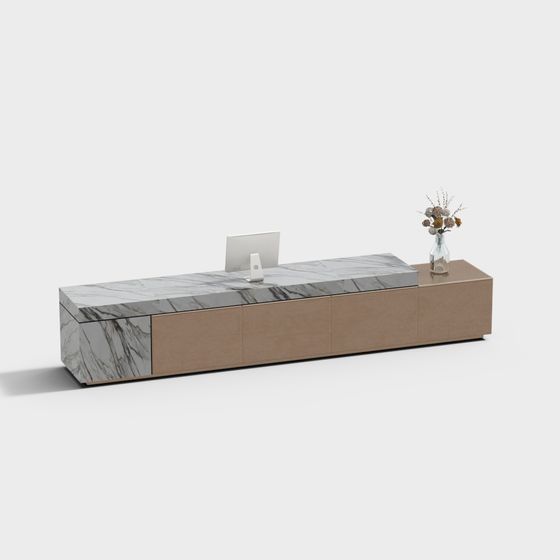 Elegant Marble and Wood Office Desk 3D model