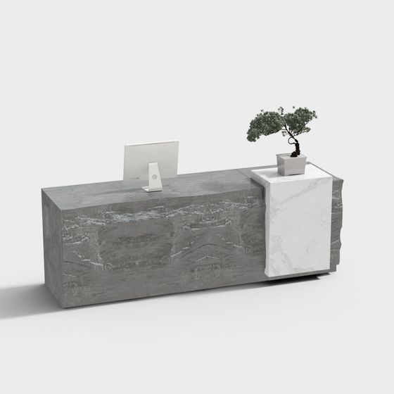 Elegant Concrete and Marble Reception Desk 3D model