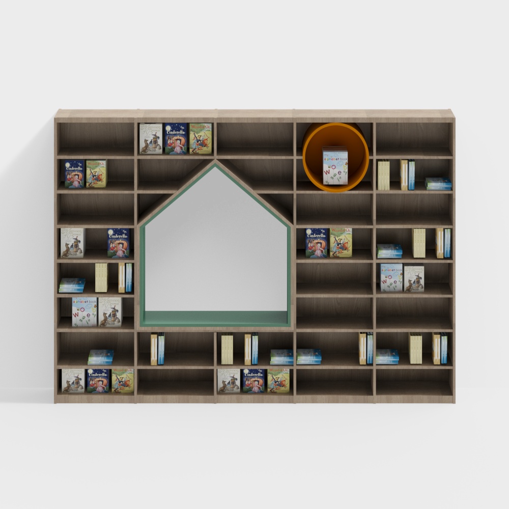 大きな本棚とキャビネットの組み合わせ