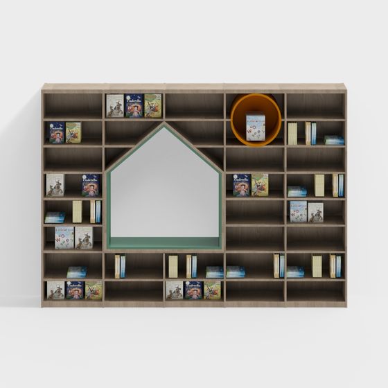 大きな本棚とキャビネットの組み合わせ