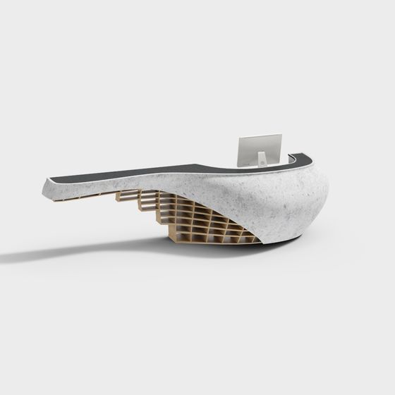 Modern Reception Desk 3D model with Concrete and Wood Finish