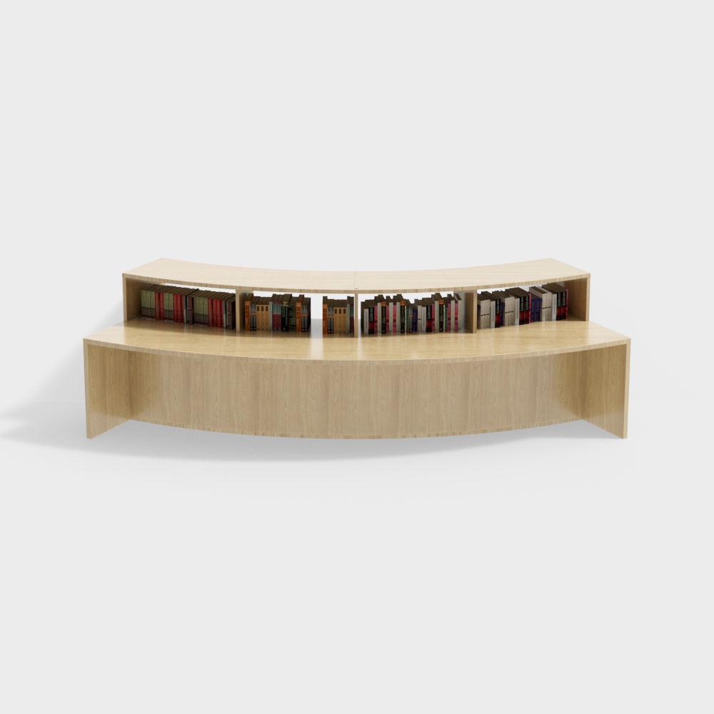 Semi-circular table-shaped bookshelf in primary school library