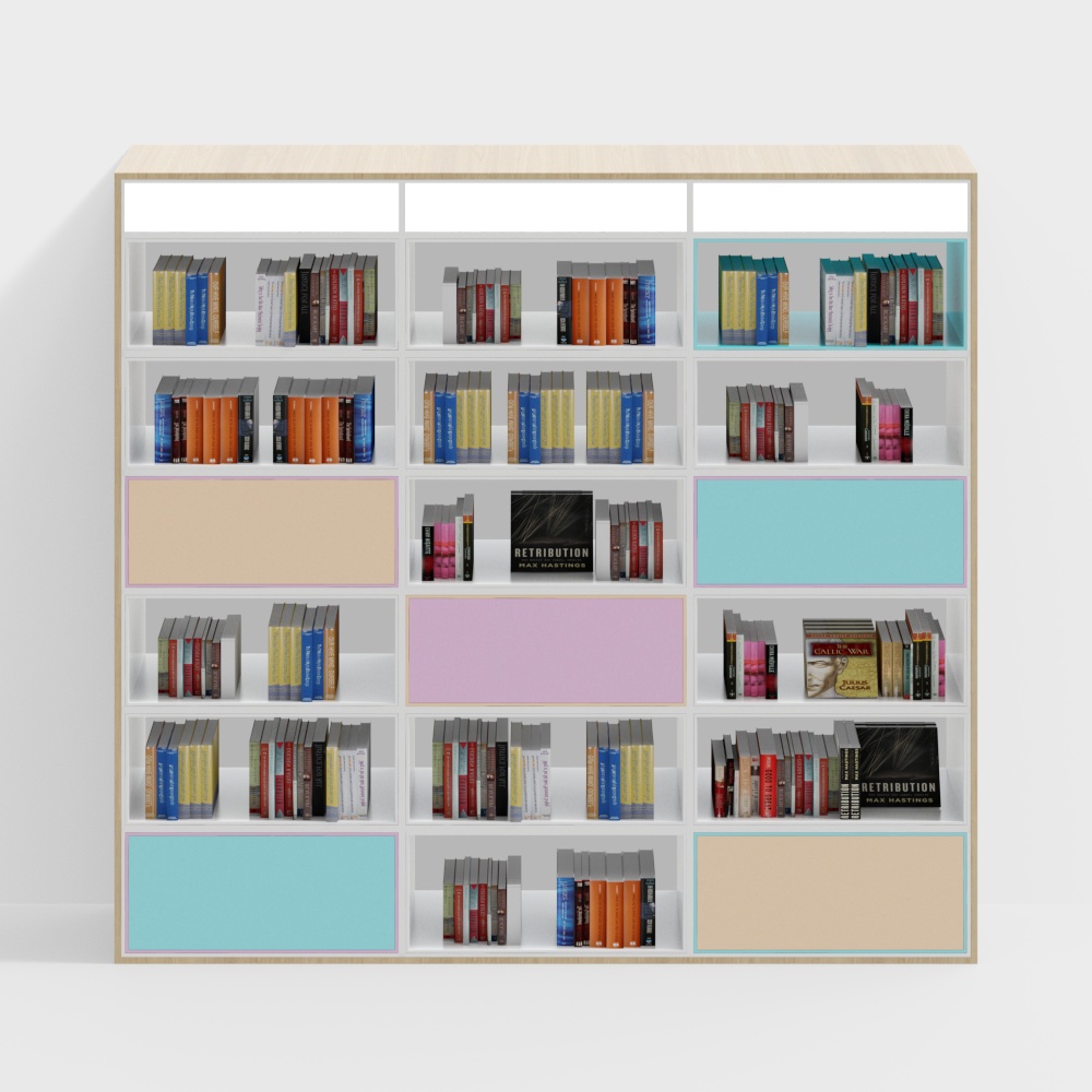 Colorful bookshelf in primary school library