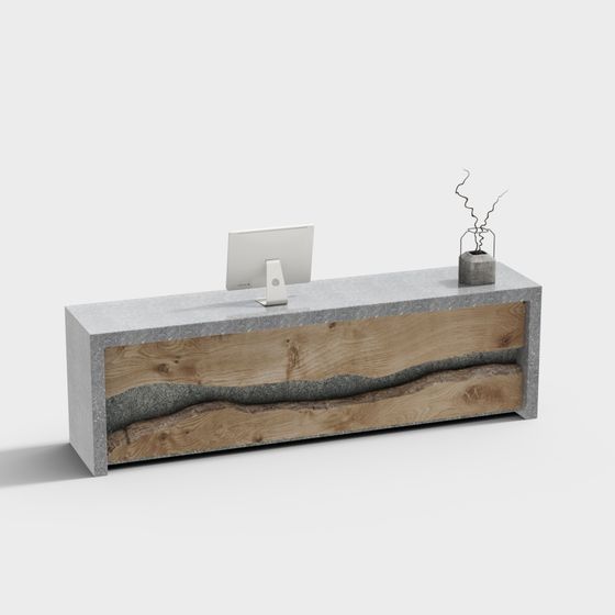 Unique Concrete and Wood Desk 3D model
