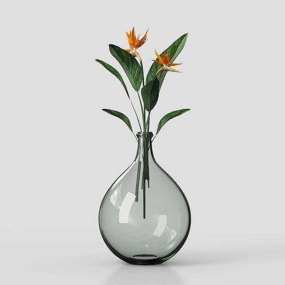 Glass Vase with Paradise Bird 3D model