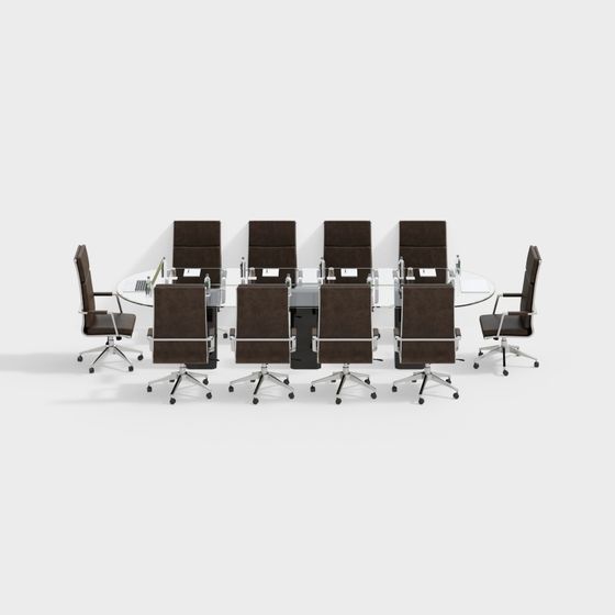 Elegant Low-Polygon Meeting Table and Chair 3D model