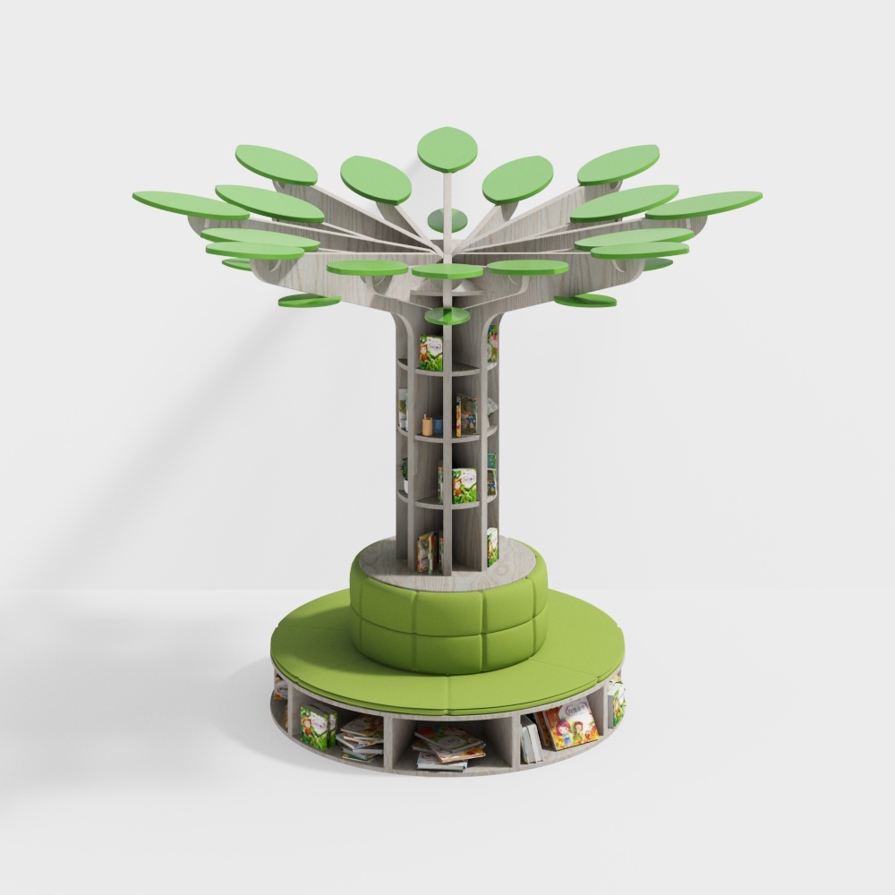 Library big tree card base cylindrical bookshelf