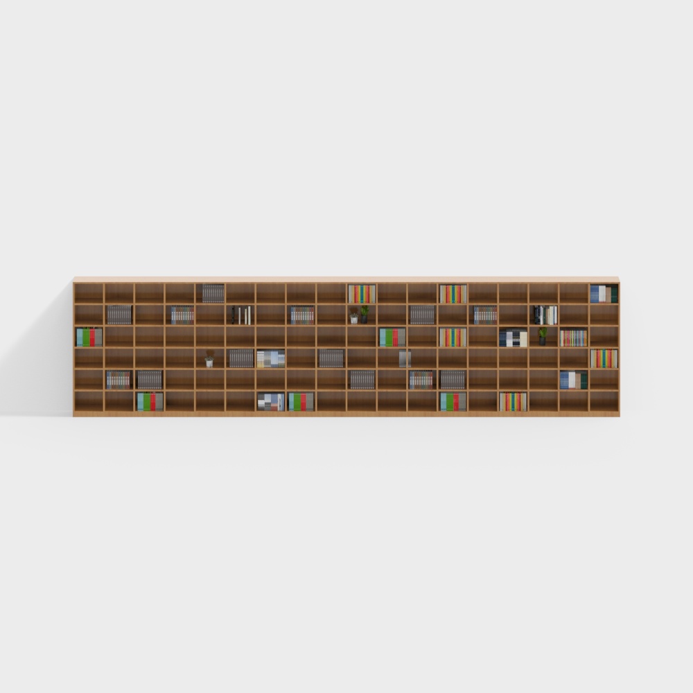 Extended multi-layer large bookshelf in library