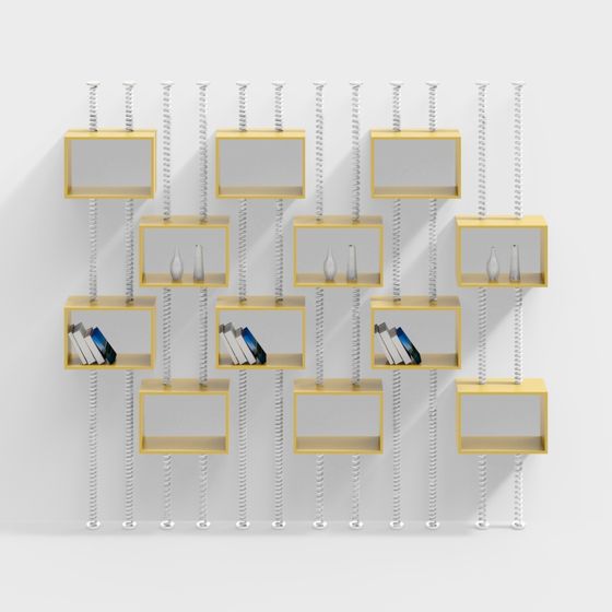 Wood Color Library Wall Bookshelf 3D Model for Storage