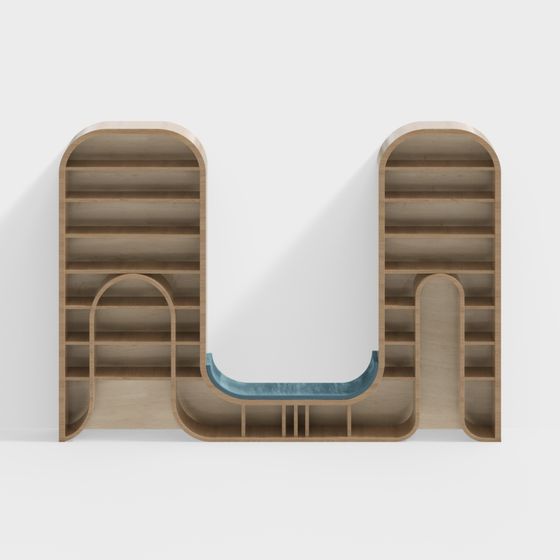 Curved Bookshelf 3D model for Creative Spaces
