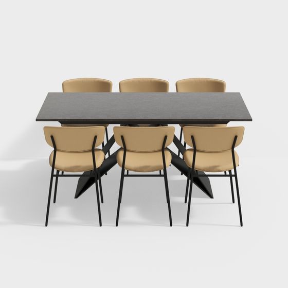 Stylish Dining Table and Chairs 3D Model for Modern Interiors