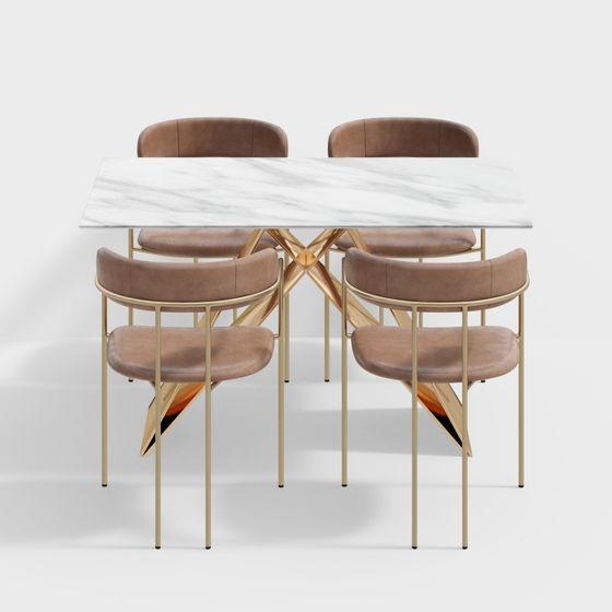 Elegant 3D Dining Table and Chair Set Model