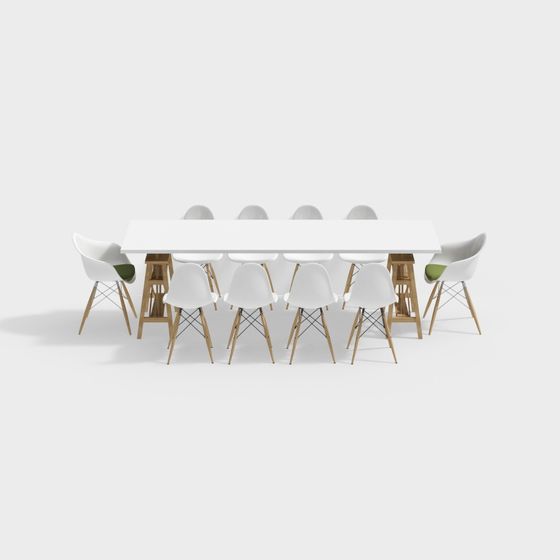 Minimalist Conference Table and Chair Set 3D model