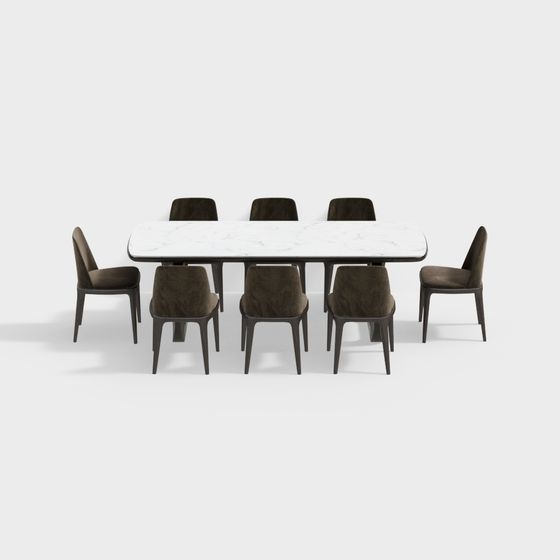 Stylish Low-Polygon Dining Table and Chair Set 3D model