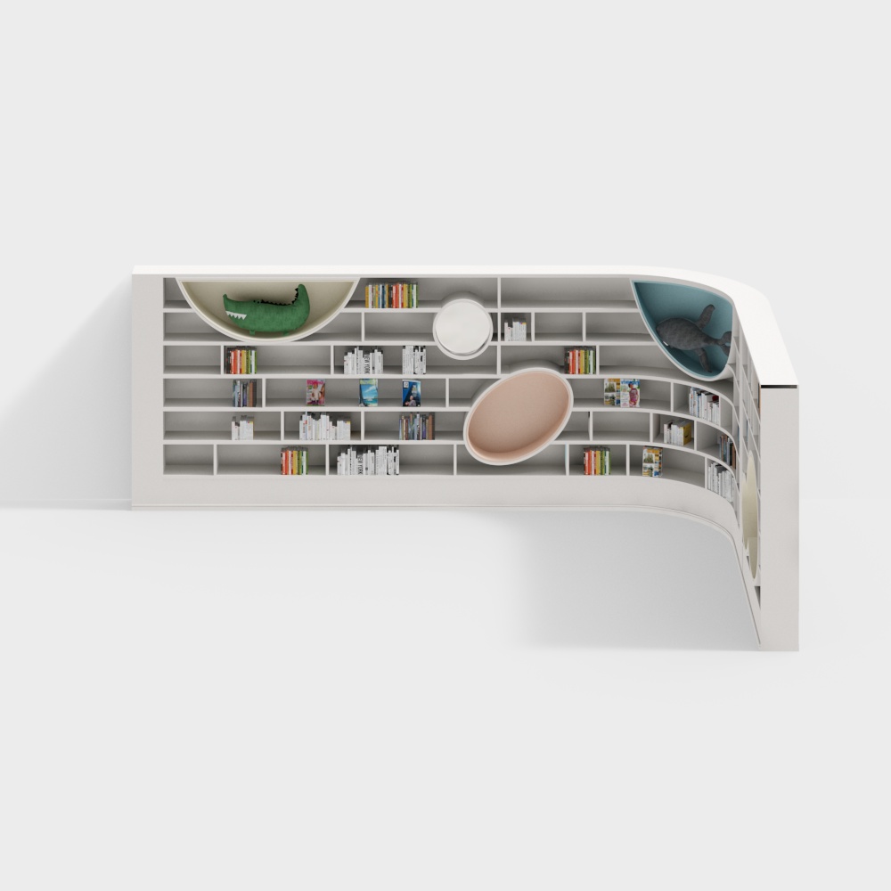 Children's reading room corner bookshelf