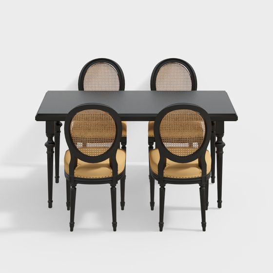 Elegant Low-Polygon Dining Table and Chair Set 3D model