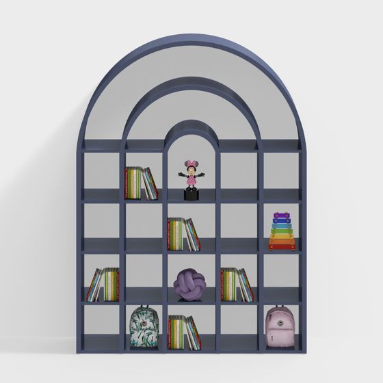 Colorful Low-Poly Bookshelf 3D Model for Modern Interiors