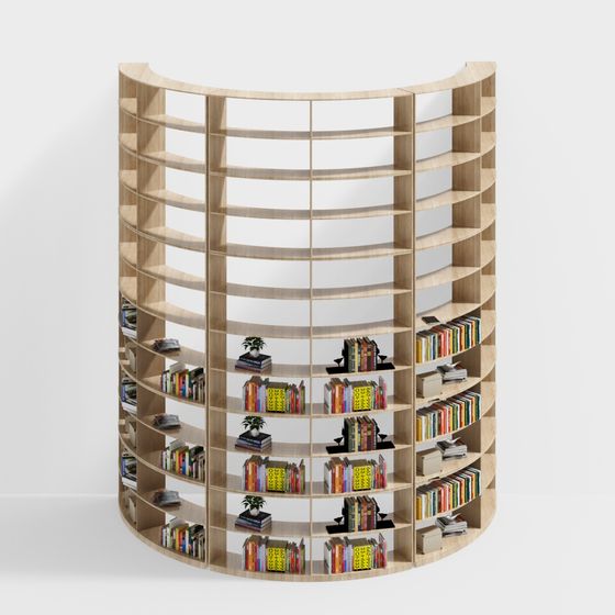 Elegant Curved Bookshelf 3D model