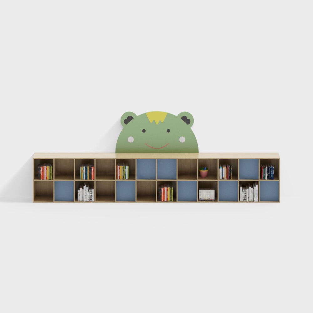 Froggy Bookshelf 3D Model – Playful Low-Poly Design