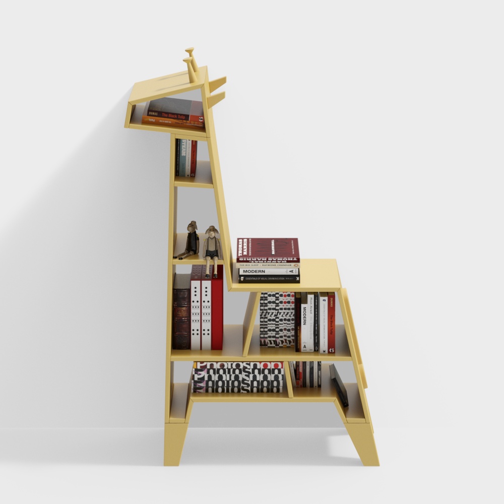 Giraffe Bookshelf 3D Model – Low-Poly Wood Design