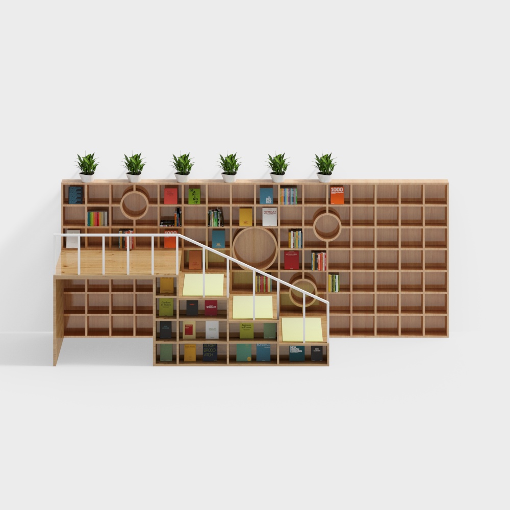 Stylish Low-Poly Bookshelf 3D Model – Wooden Minimalist Design