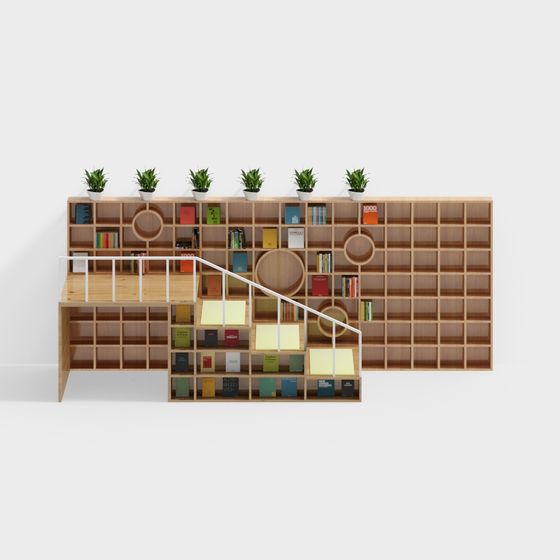 Stylish Low-Poly Bookshelf 3D model