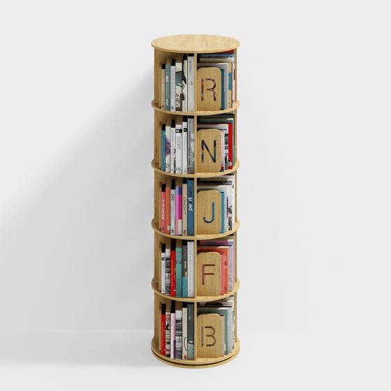 Brown Rotating Bookshelf 3D Model for Dynamic Library Spaces