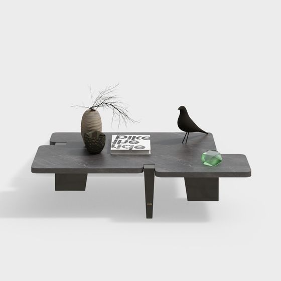 Modern Minimalist Coffee Table 3D Model – Marble & Metal