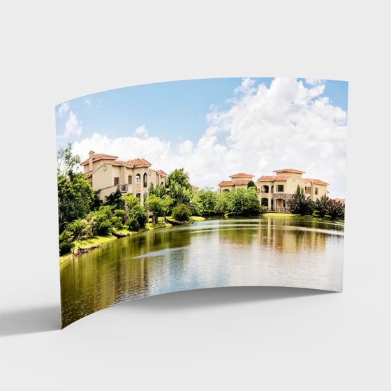 Mediterranean-Style Villa 3D model for Serene Lakeside Retreat