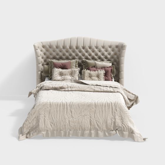 Elegant Low-Poly Bed 3D model for Cozy Interiors