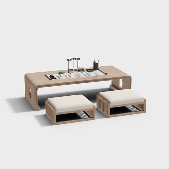 Zen-Inspired Tea Table Set 3D model