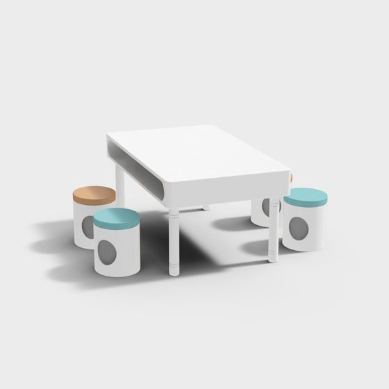 Minimalist Dining Table and Stool Set 3D model for Creative Spaces