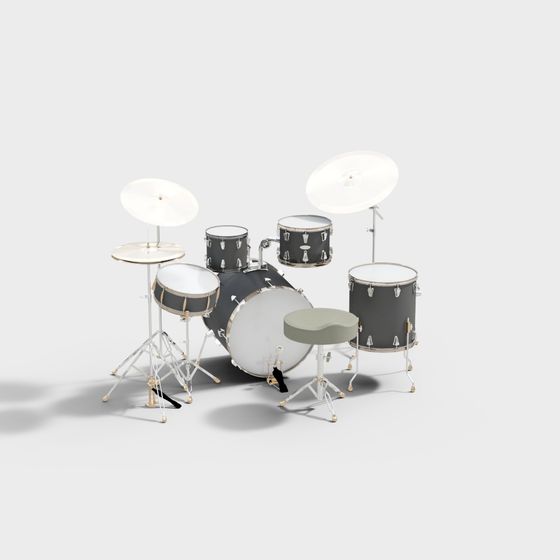 High-Detail Low-Poly Drum Set 3D model