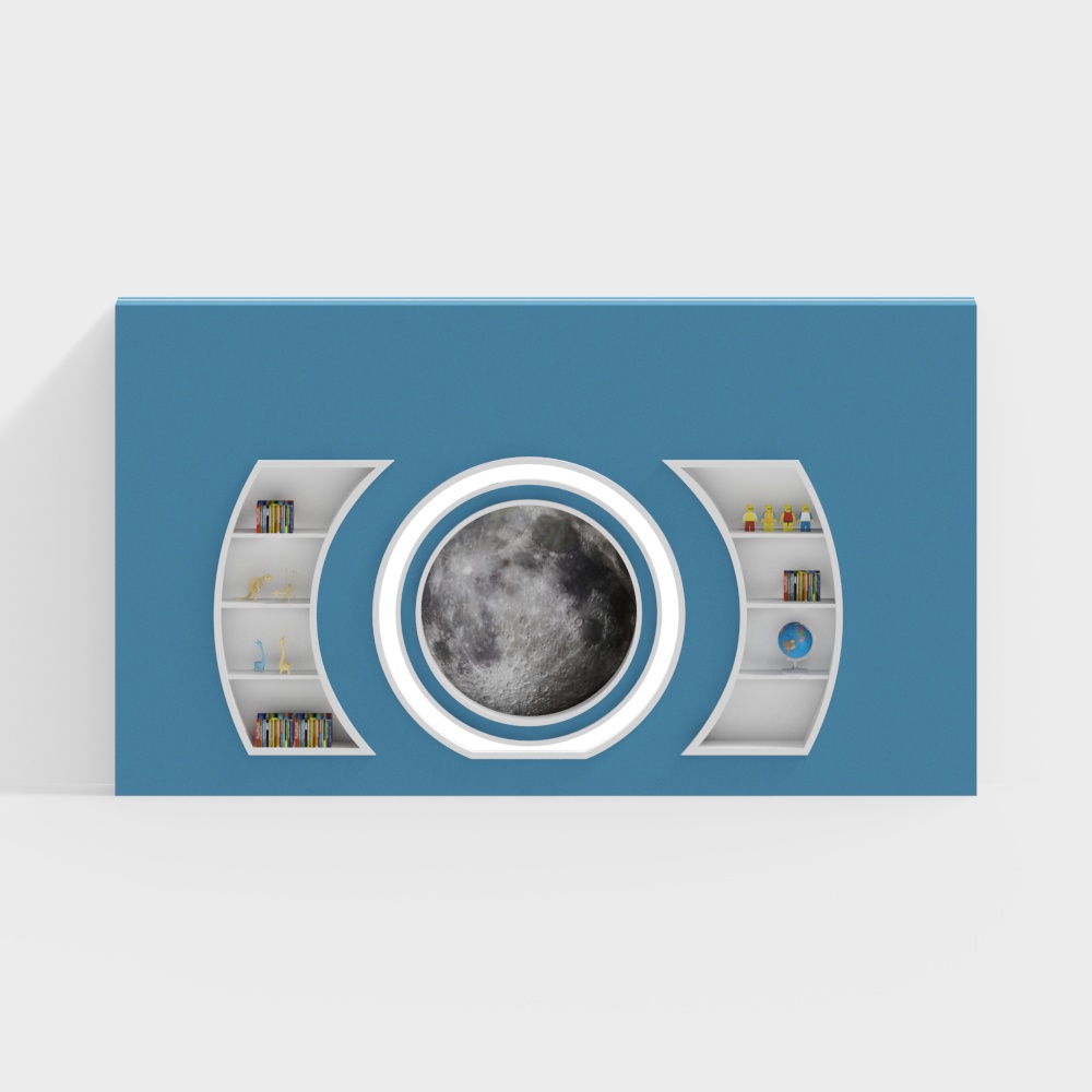 Dreamy Low-Poly 3D Model with Bookshelf Design