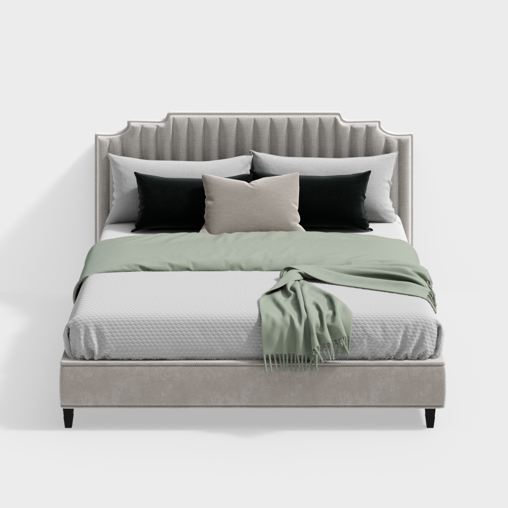 Urban Comfort Bed 3D Model – Textured Gray Fabric