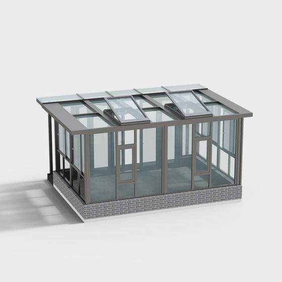 Low-Poly High-Detail Glass Greenhouse 3D model