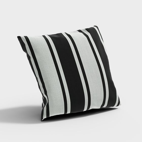 Elegant Black and White Striped Pillow 3D Model