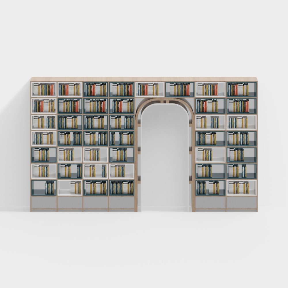 書店のアーチとロング本棚