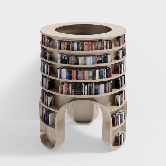 Elegant Bookshelf Round Table 3D model for Modern Spaces