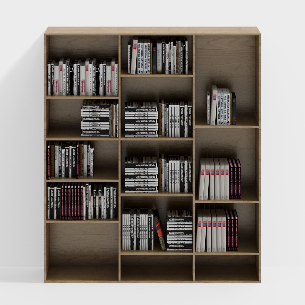 ชั้นวางหนังสือสามแถวในร้านหนังสือ