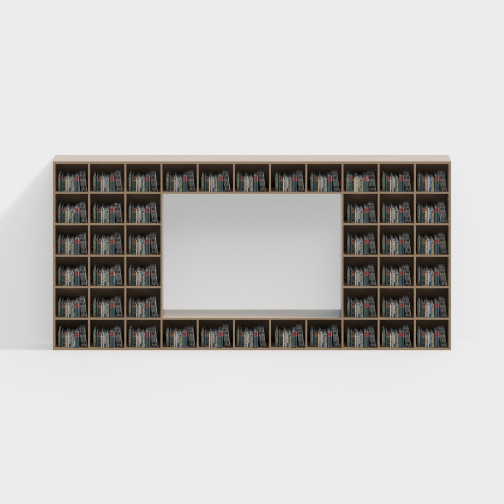 Large square hollow bookshelf with partitions