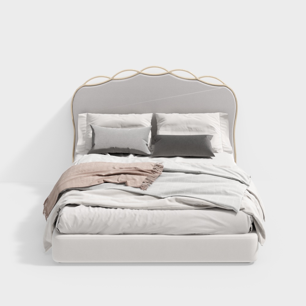 Elegant Low-Poly Bed 3D Model – Metallic Frame with Fabric