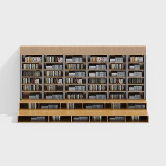 Detailed Library Bookshelf 3D model
