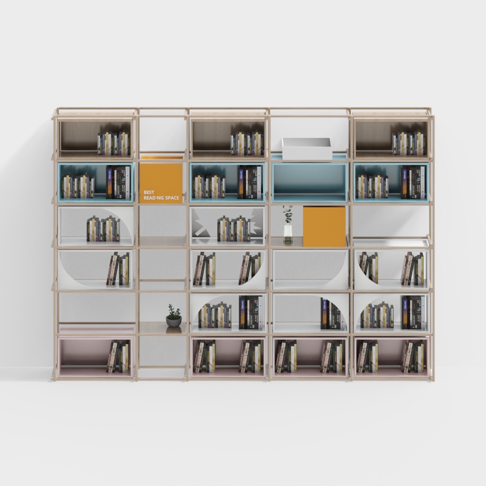 Stylish 3D Bookshelf Model – Colorful Modern Design