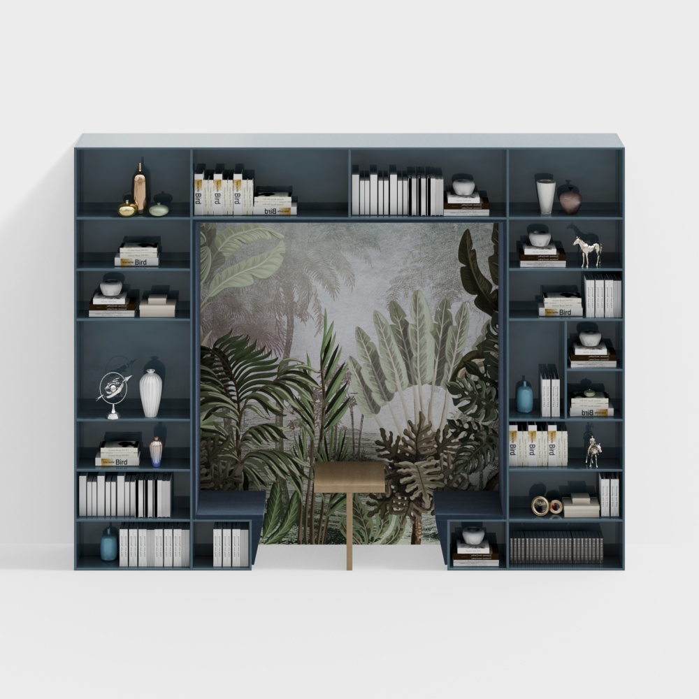 図書館の読書エリアにある青い本棚