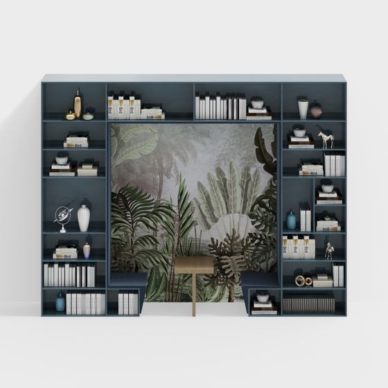 図書館の読書エリアにある青い本棚