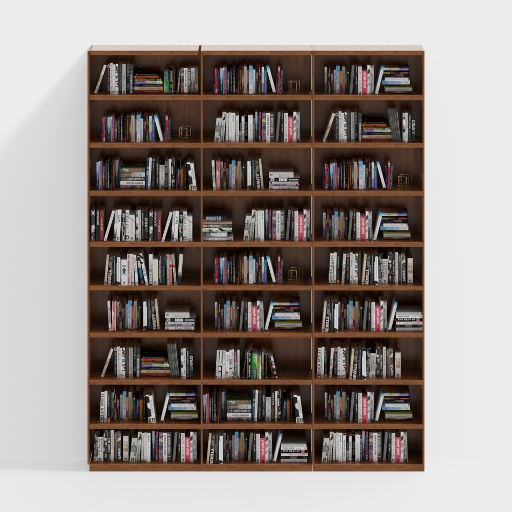 Three rows of high bookcases